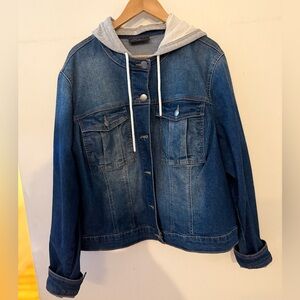Lane Bryant Blue Denim Jacket with Gray Hood